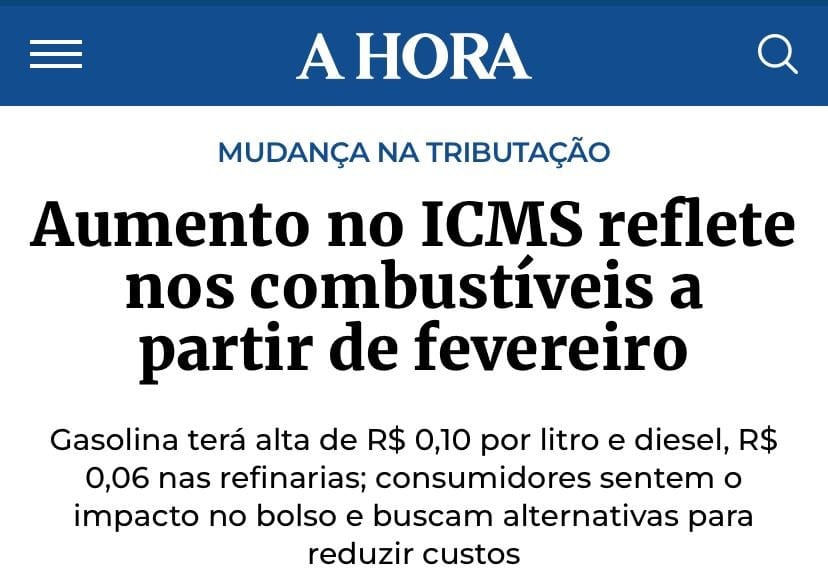 Aumento no ICMS reflete nos combustíveis a partir de fevereiro